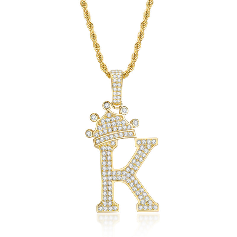 925 Sterling Silver Created Diamond Hip Hop Micro Pave The Letter K Pendant Necklace