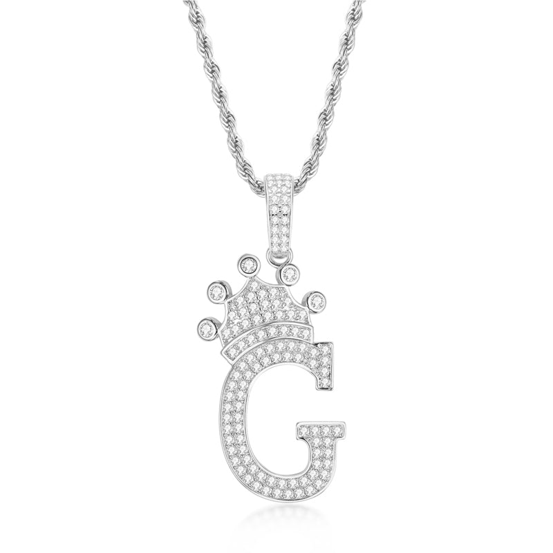 925 Sterling Silver Round Cut Created Diamond Hip Hop Micro Pave The Letter G Pendant Necklace