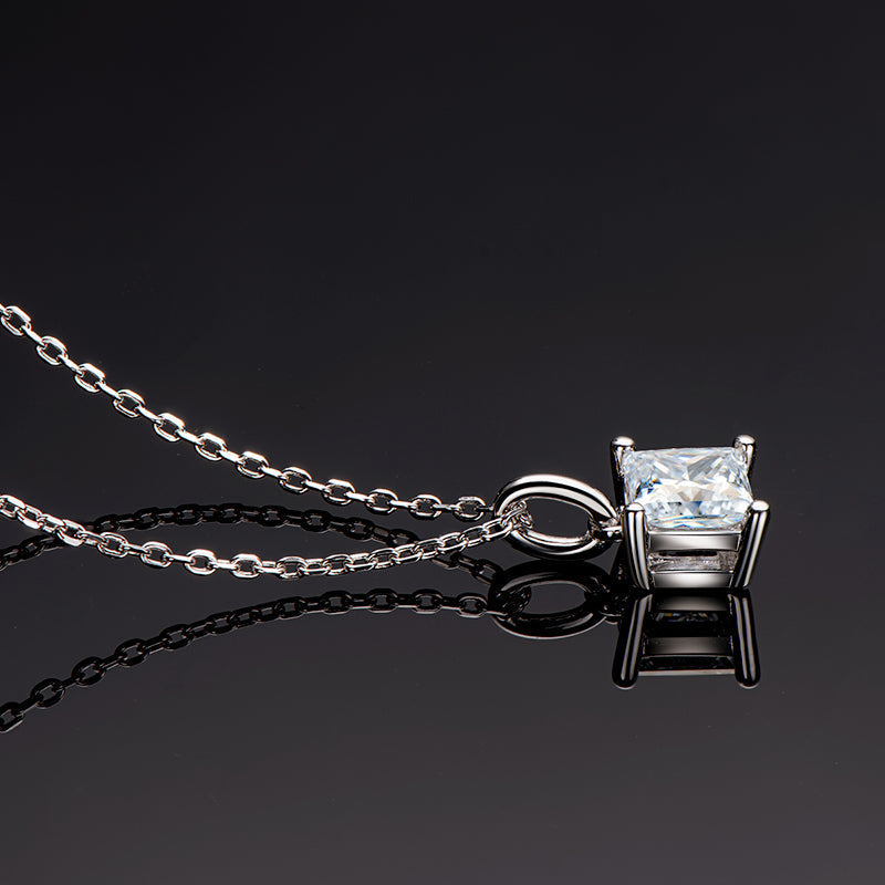 925 Sterling Silver Princess Cut CZ Pendant Necklace