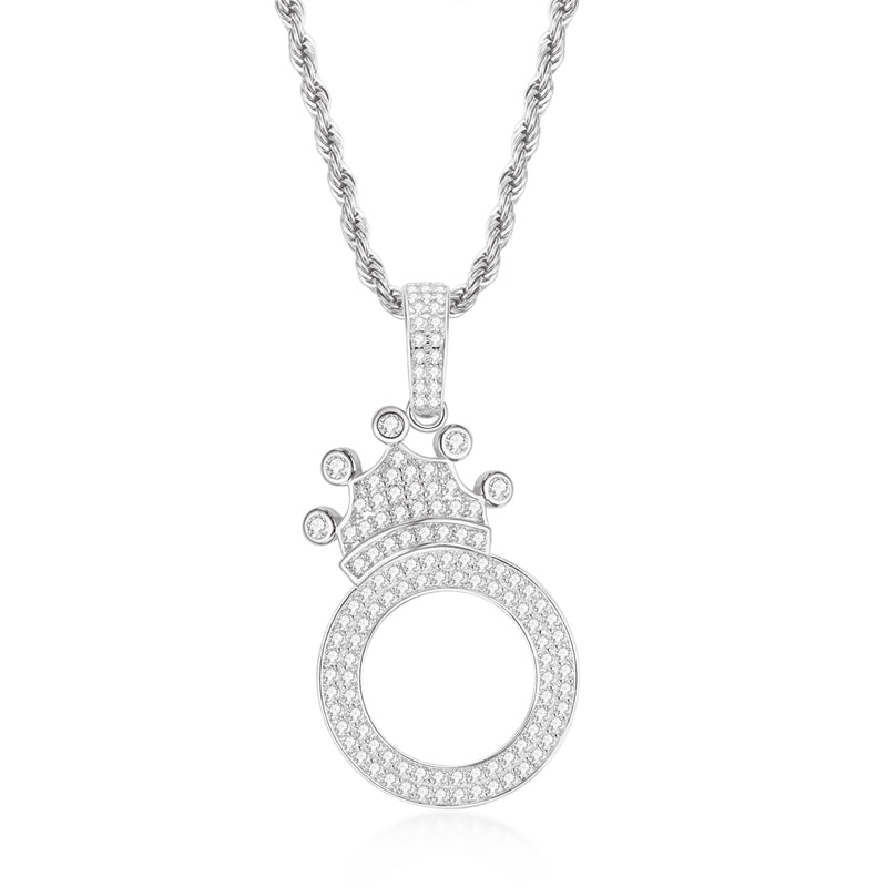 925 Sterling Silver The Letter O Created CZ Crown Hip Hop Rope Chain Pendant Necklace