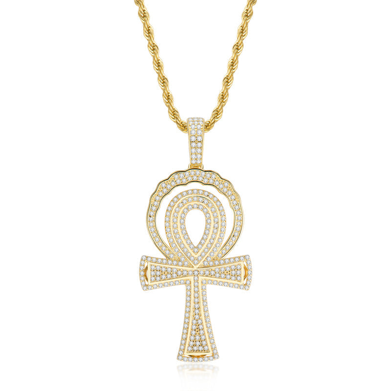 925 Sterling Silver Created CZ Cross Hip Hop Luxury Multilayer Pendant Necklace