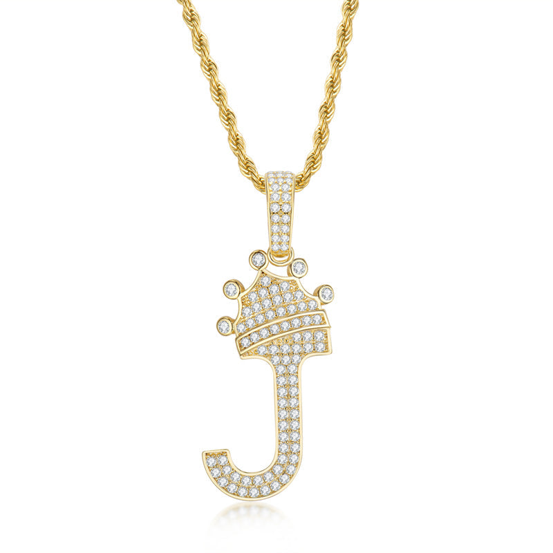 925 Sterling Silver Round Cut Created Diamond Hip Hop Micro Pave The Letter J Pendant Necklace