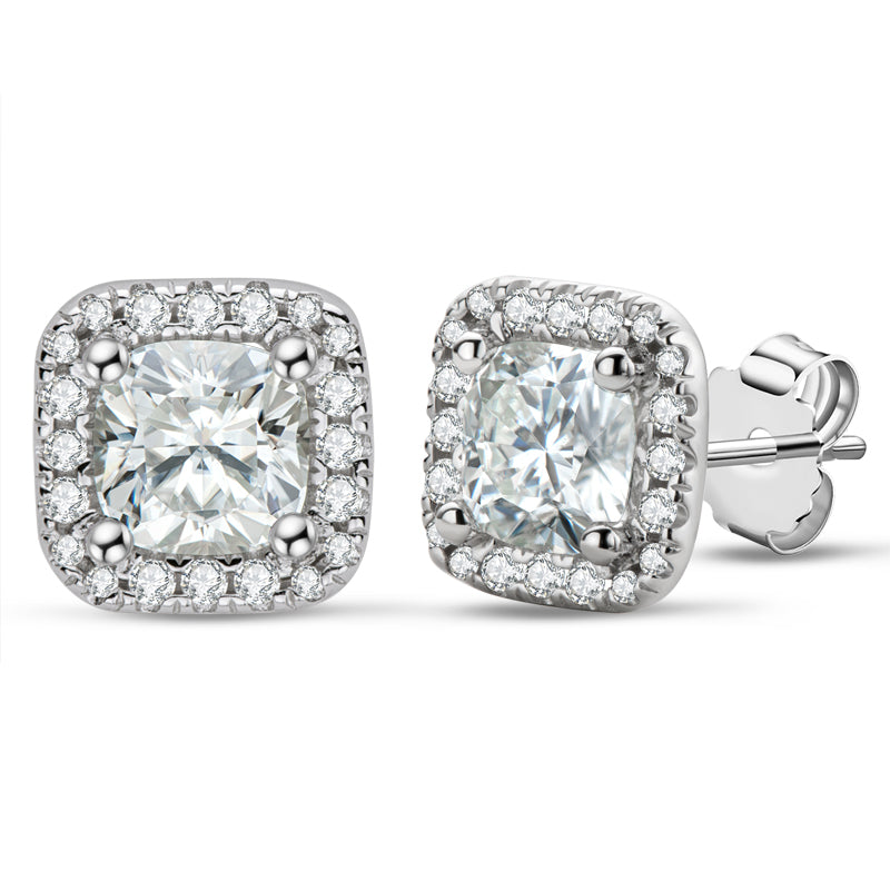 925 Sterling Silver Cushion Cut Cubic Zirconia Halo Stud Earrings