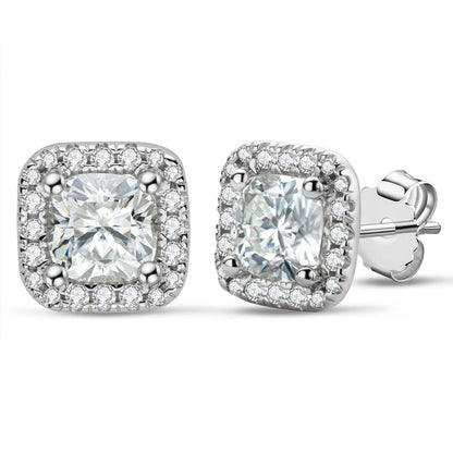 925 Sterling Silver Cushion Cut Cubic Zirconia Halo Stud Earrings