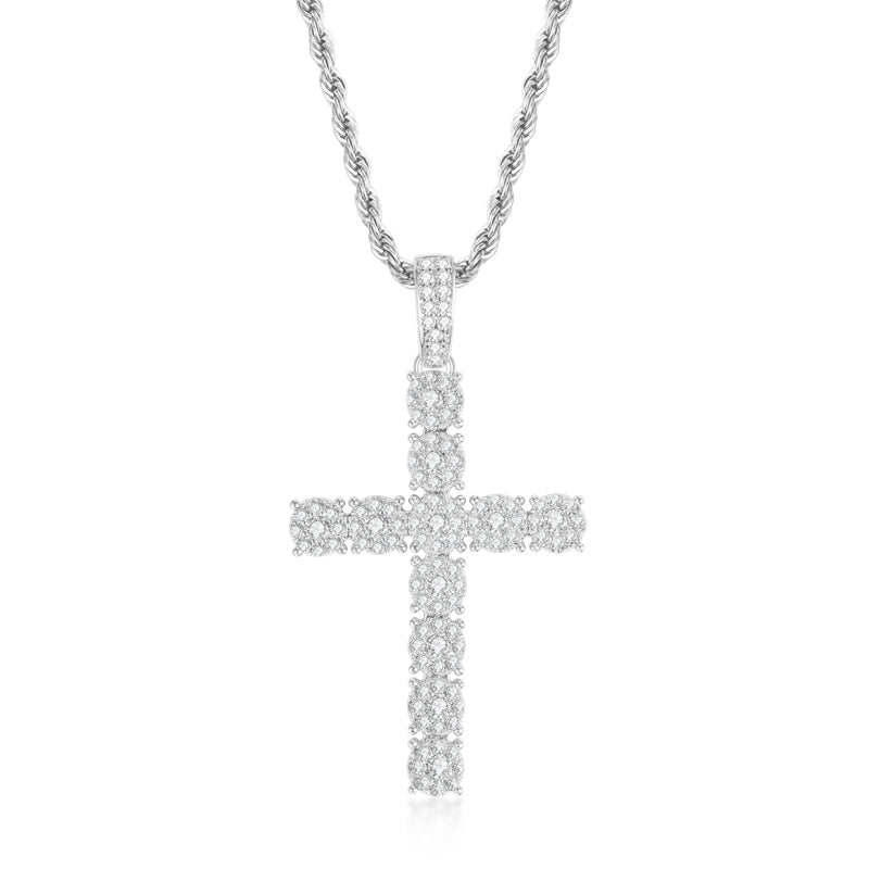 925 Sterling Silver Personalized Cross Long Chain Cool Men Pendant Necklace