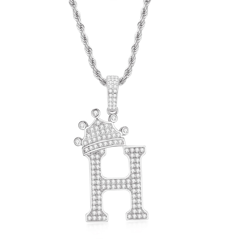 925 Sterling Silver Round Cut Created Diamond Hip Hop Micro Pave The Letter H Pendant Necklace