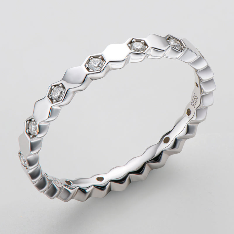 925 Sterling Silver Round Cut Honeycomb CZ Eternity Band