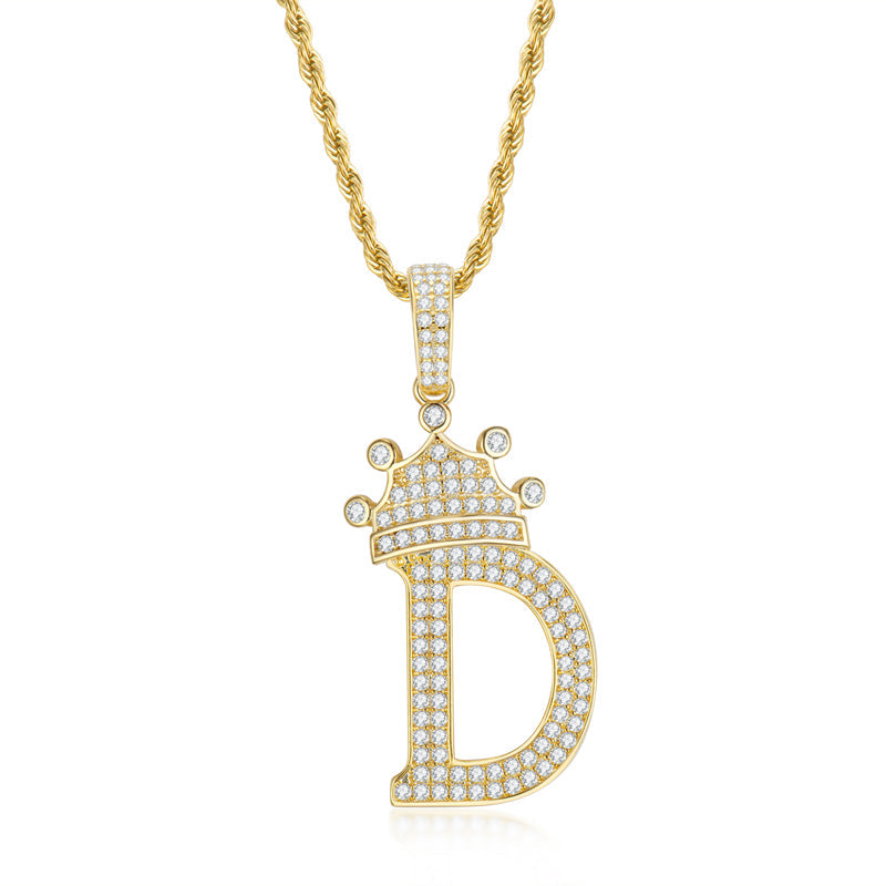 925 Sterling Silver Round Cut Created Diamond Hip Hop Micro Pave The Letter D Pendant Necklace