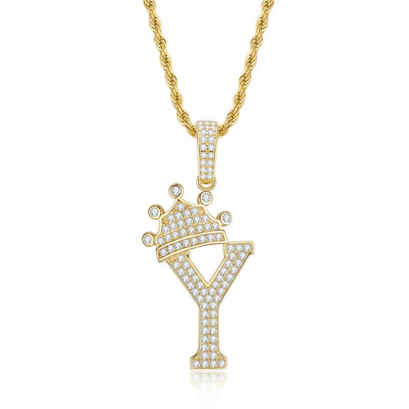 925 Sterling Silver Created Diamond Hip Hop Micro Pave The Letter Y Pendant Necklace