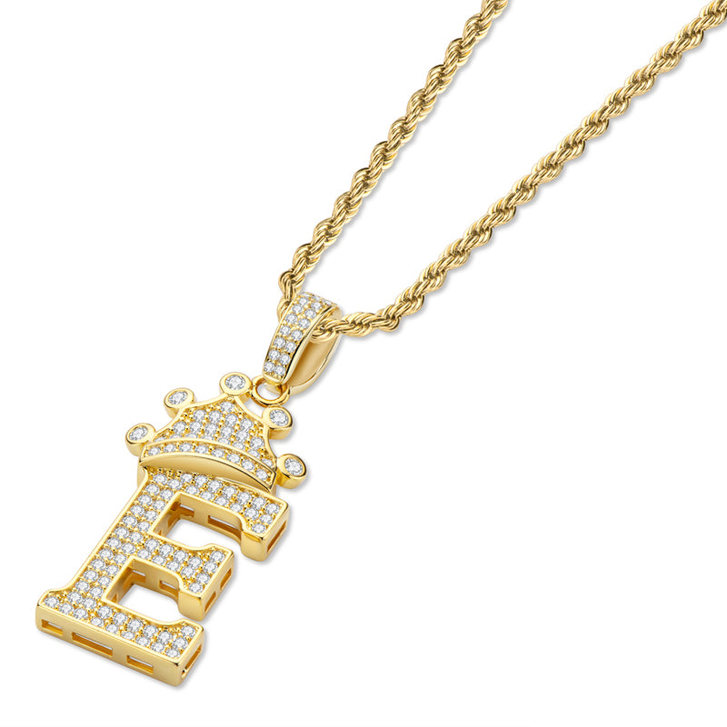 925 Sterling Silver Round Cut Created Diamond Hip Hop Micro Pave The Letter E Pendant Necklace