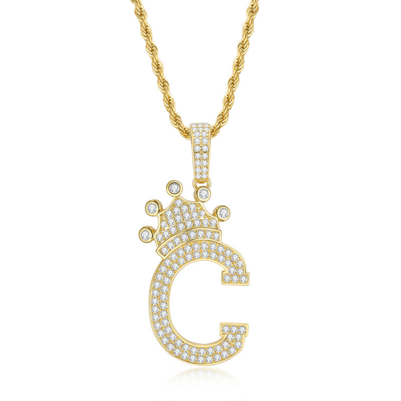 925 Sterling Silver Round Cut Created Diamond Hip Hop Micro Pave The Letter C Pendant Necklace