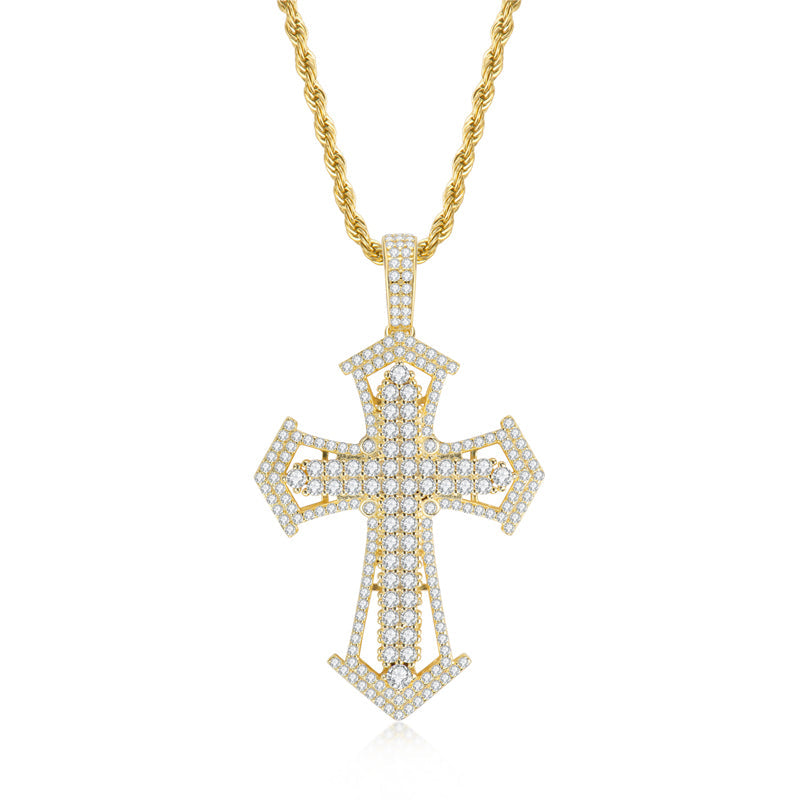 925 Sterling Silver Created Diamond Personalized Cross Luxury Hip Hop Pendant Necklace