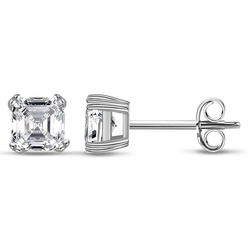 925 Sterling Silver Asscher Cut Cubic Zirconia Classic Stud Earrings