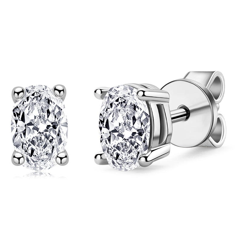 925 Sterling Silver Oval Cut Cubic Zirconia Stud Earrings