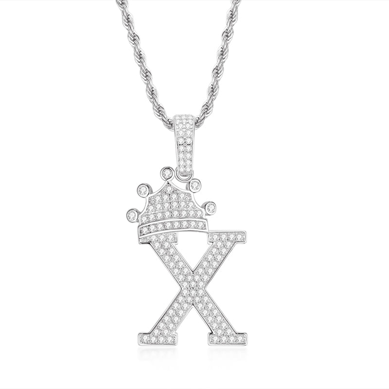 925 Sterling Silver The Letter X Created CZ Hip Hop Men Women Pendant Necklace