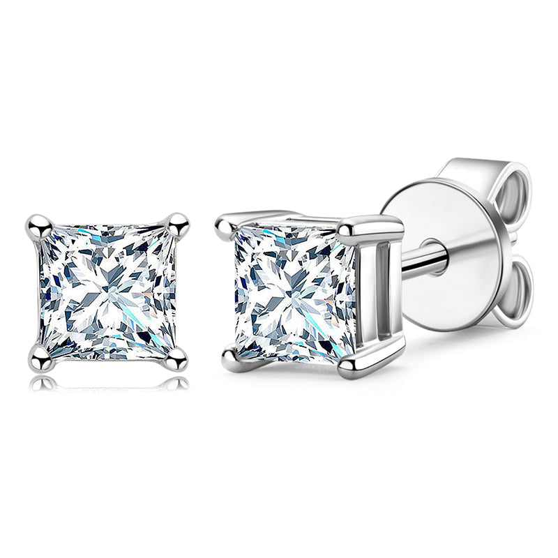 925 Sterling Silver Princess Cut Cubic Zirconia Stud Earrings