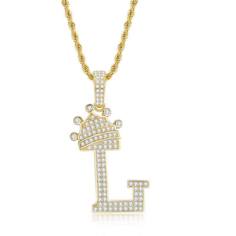 925 Sterling Silver Round Cut Created Diamond Hip Hop Micro Pave The Letter L Pendant Necklace