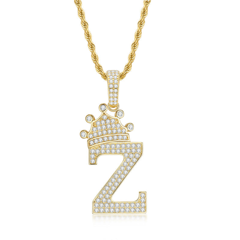 925 Sterling Silver The Letter Z Created CZ Hip Hop Pendant Necklace