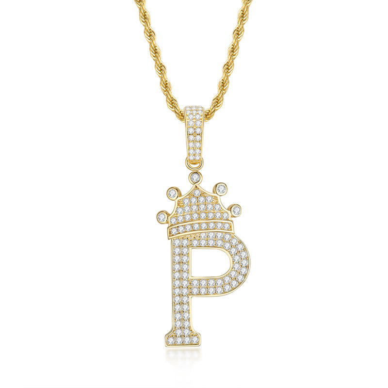 925 Sterling Silver Round Cut Created CZ Hip Hop Micro Pave The Letter P Pendant Necklace