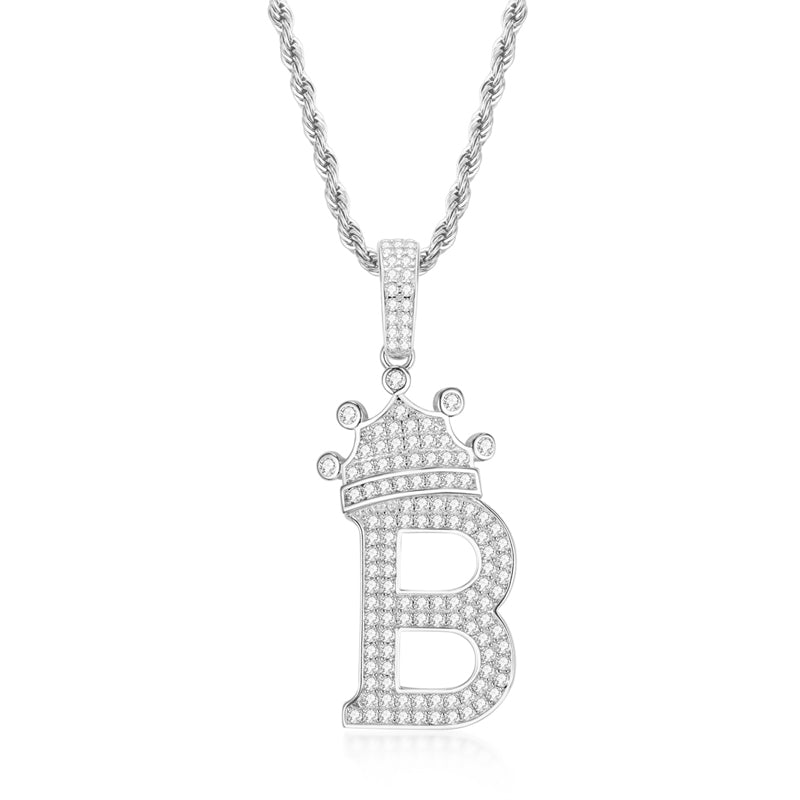 925 Sterling Silver Round Cut Created Diamond Hip Hop Micro Pave The Letter B Pendant Necklace