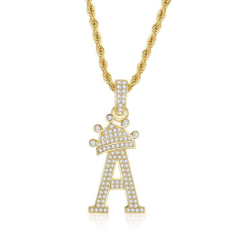 925 Sterling Silver Round Cut Created Diamond Hip Hop Micro Pave The Letter A Pendant Necklace