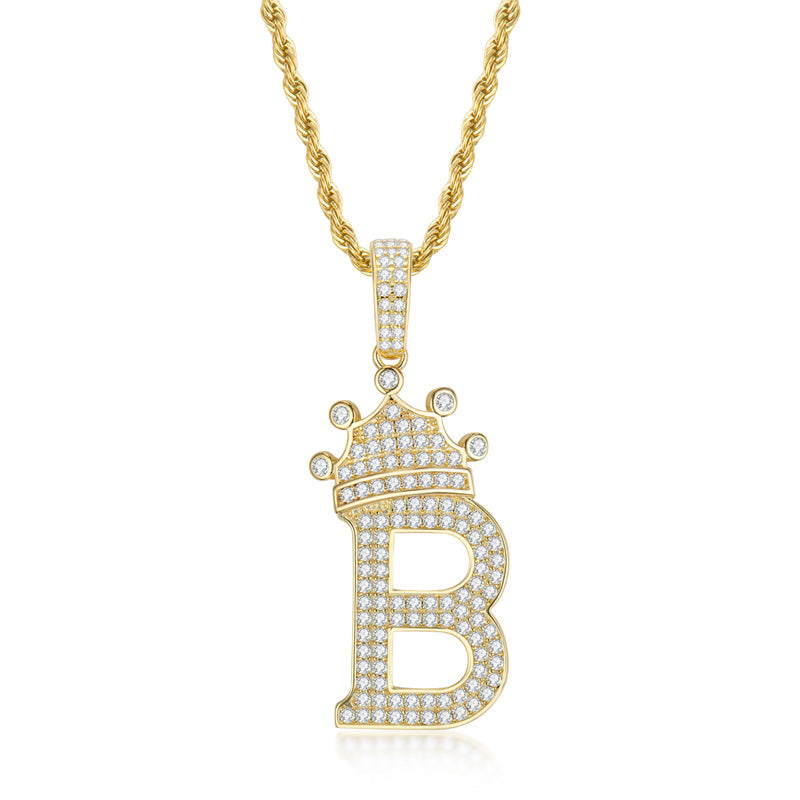 925 Sterling Silver Round Cut Created Diamond Hip Hop Micro Pave The Letter B Pendant Necklace