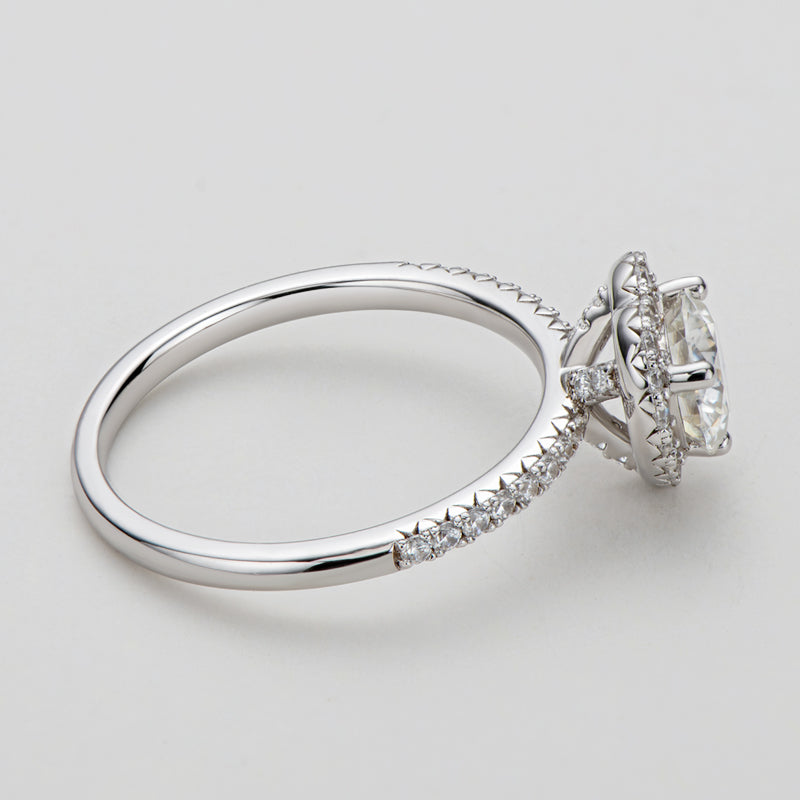 925 Sterling Silver Round Cut Halo Heart Shaped CZ Ring