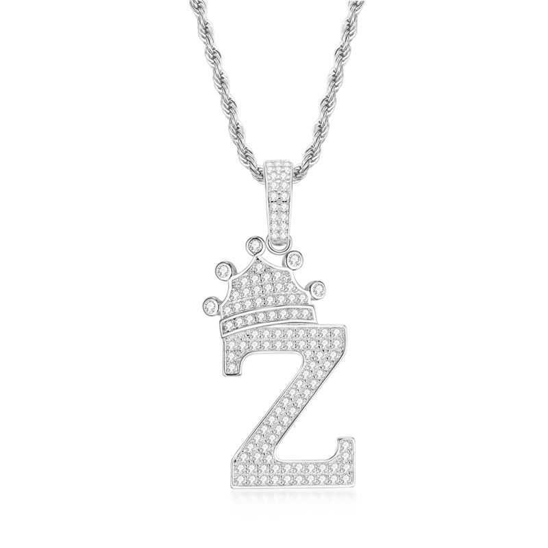 925 Sterling Silver The Letter Z Created CZ Hip Hop Pendant Necklace