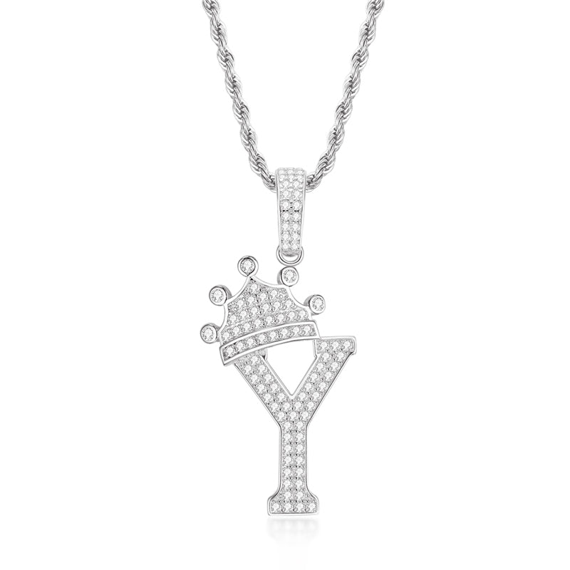 925 Sterling Silver Created Diamond Hip Hop Micro Pave The Letter Y Pendant Necklace