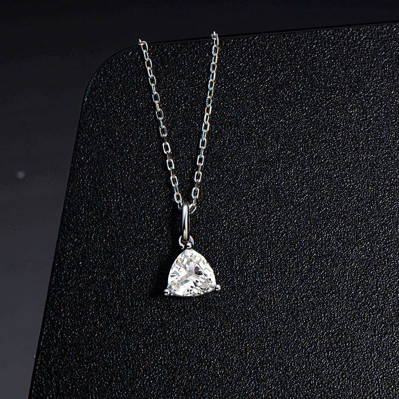 925 Sterling Silver Trillion Cut Solitaire CZ Pendant Necklace