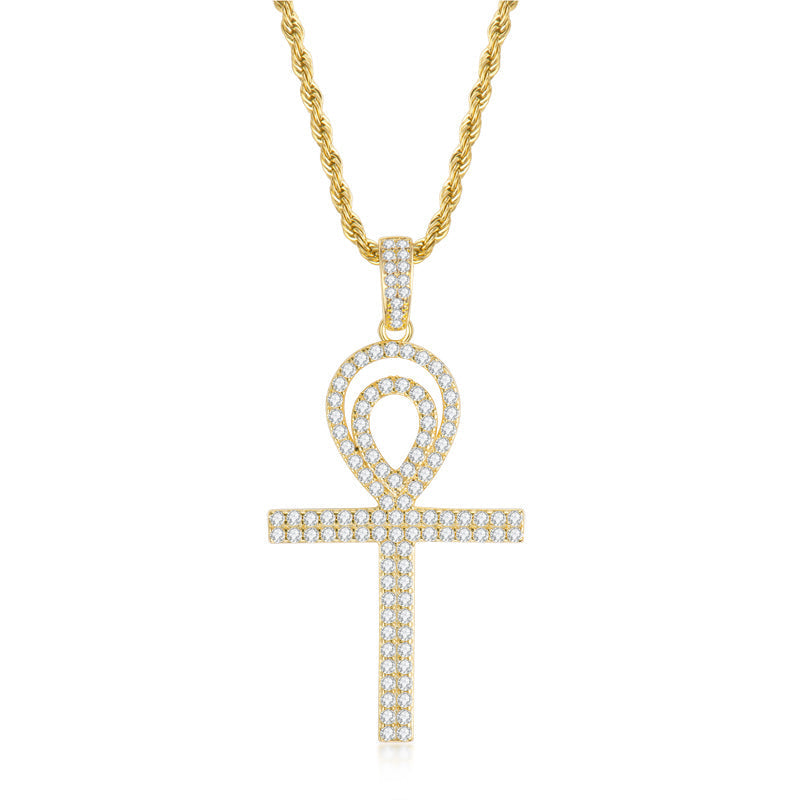 925 Sterling Silver Round Cut Created CZ Personalized Cross Hip Hop Pendant Necklace