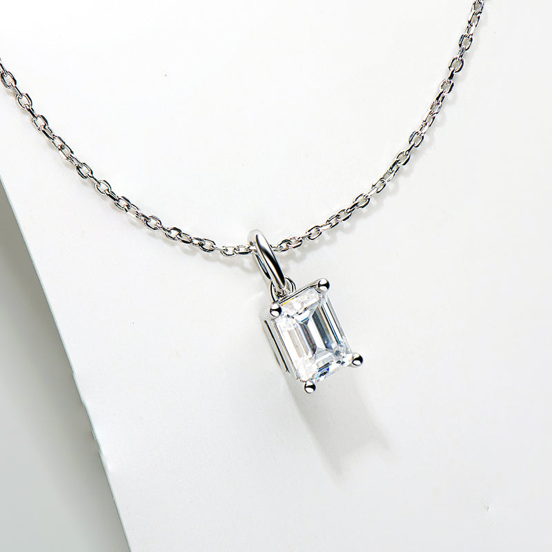 925 Sterling Silver Solitaire Emerald Cut 1 Carat CZ Pendant Necklace