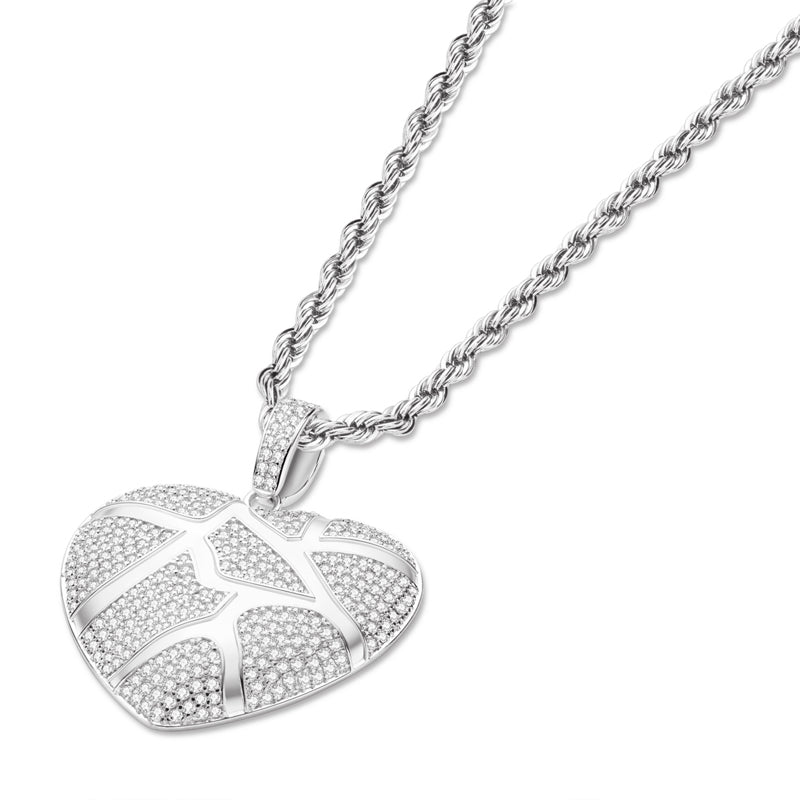 925 Sterling Silver Created Diamond Heart Shaped 3.0mm Rope Chain Pendant Necklace