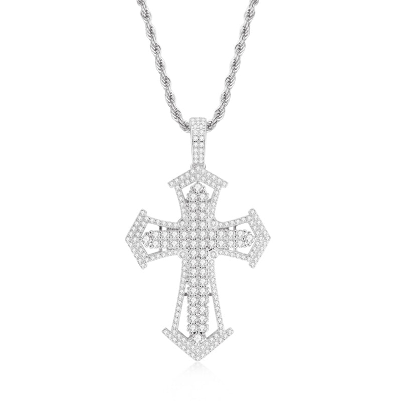 925 Sterling Silver Created Diamond Personalized Cross Luxury Hip Hop Pendant Necklace