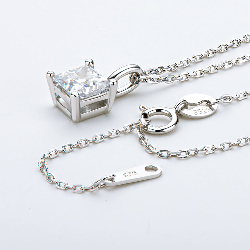 925 Sterling Silver Princess Cut CZ Pendant Necklace