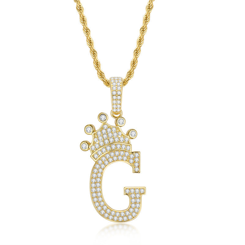 925 Sterling Silver Round Cut Created Diamond Hip Hop Micro Pave The Letter G Pendant Necklace