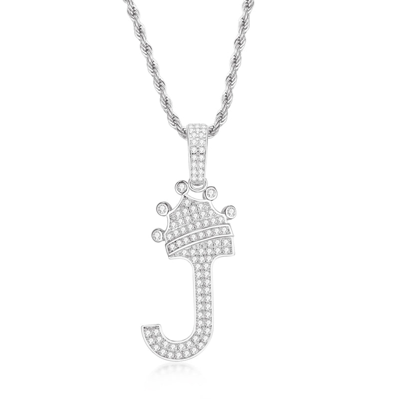 925 Sterling Silver Round Cut Created Diamond Hip Hop Micro Pave The Letter J Pendant Necklace