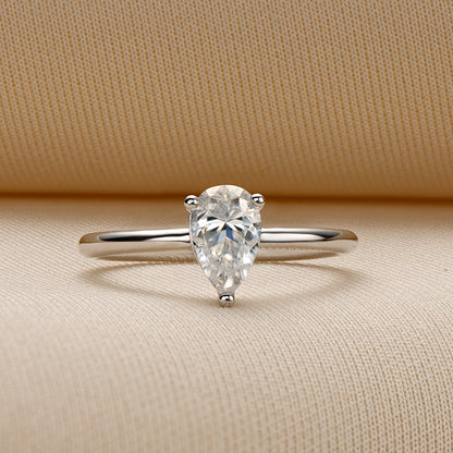 925 Sterling Silver Pear Shaped 1.0CT CZ Solitaire Ring