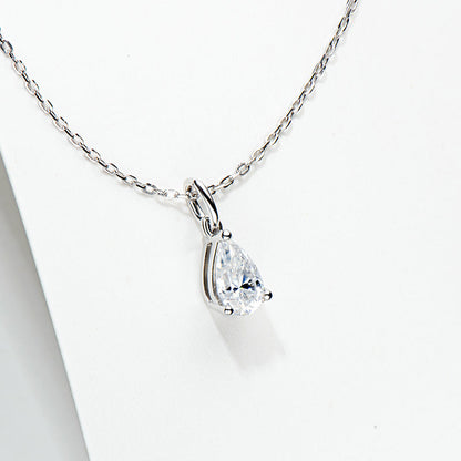 925 Sterling Silver Pear Shaped CZ Solitaire Pendant Necklace