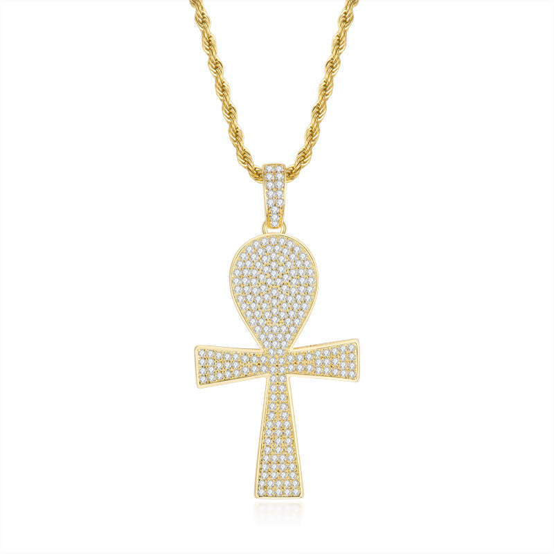 925 Sterling Silver Full Created Diamond Cross Hip Hop Men Pendant Necklace