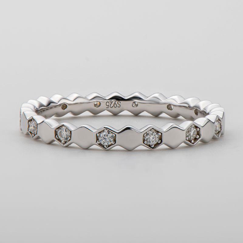 925 Sterling Silver Round Cut Honeycomb CZ Eternity Band