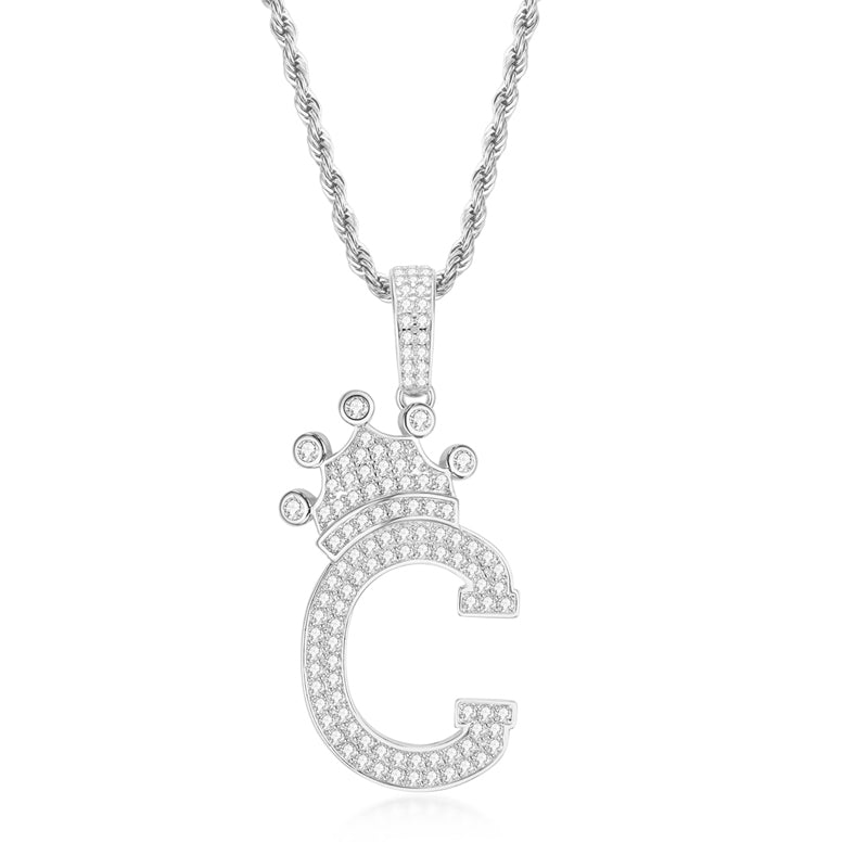 925 Sterling Silver Round Cut Created Diamond Hip Hop Micro Pave The Letter C Pendant Necklace