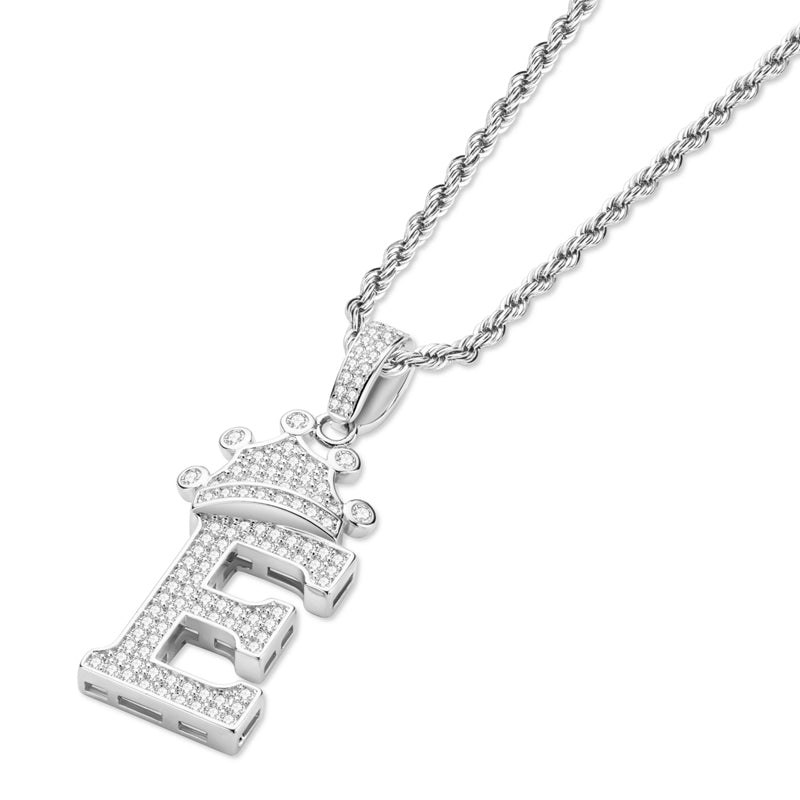 925 Sterling Silver Round Cut Created Diamond Hip Hop Micro Pave The Letter E Pendant Necklace