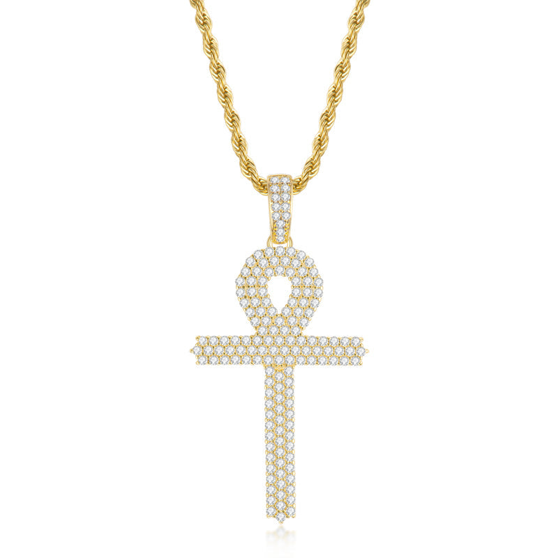 925 Sterling Silver Created Diamond Cross  Hip Hop Men Pendant Necklace