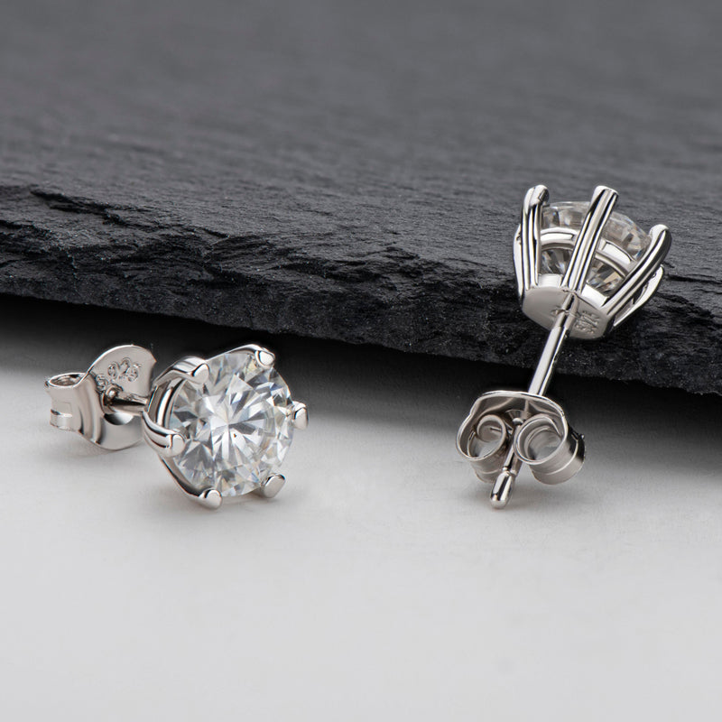 925 Sterling Silver Round Cut Cubic Zirconia Stud Earrings