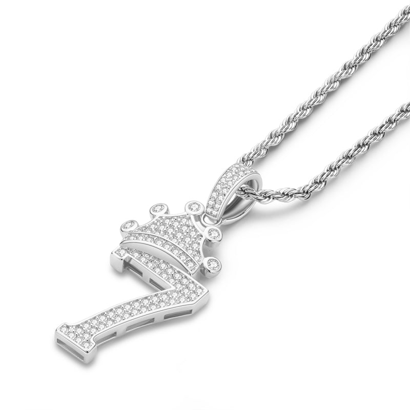 925 Sterling Silver Number 7 Created Diamond Hip Hop Long Chain Pendant Necklace