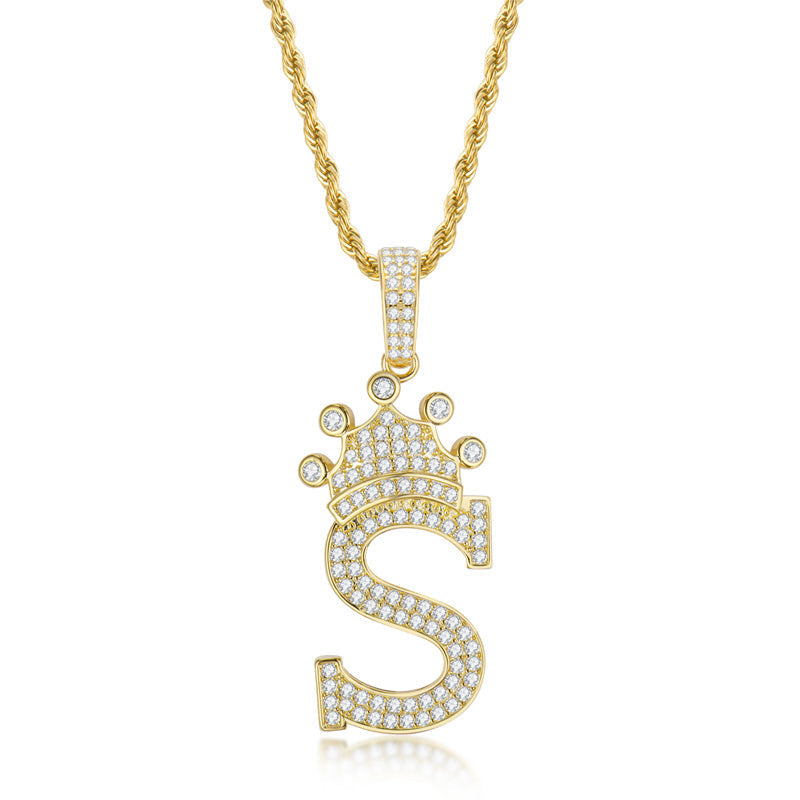 925 Sterling Silver Created CZ Hip Hop Micro Pave The Letter S Pendant Necklace