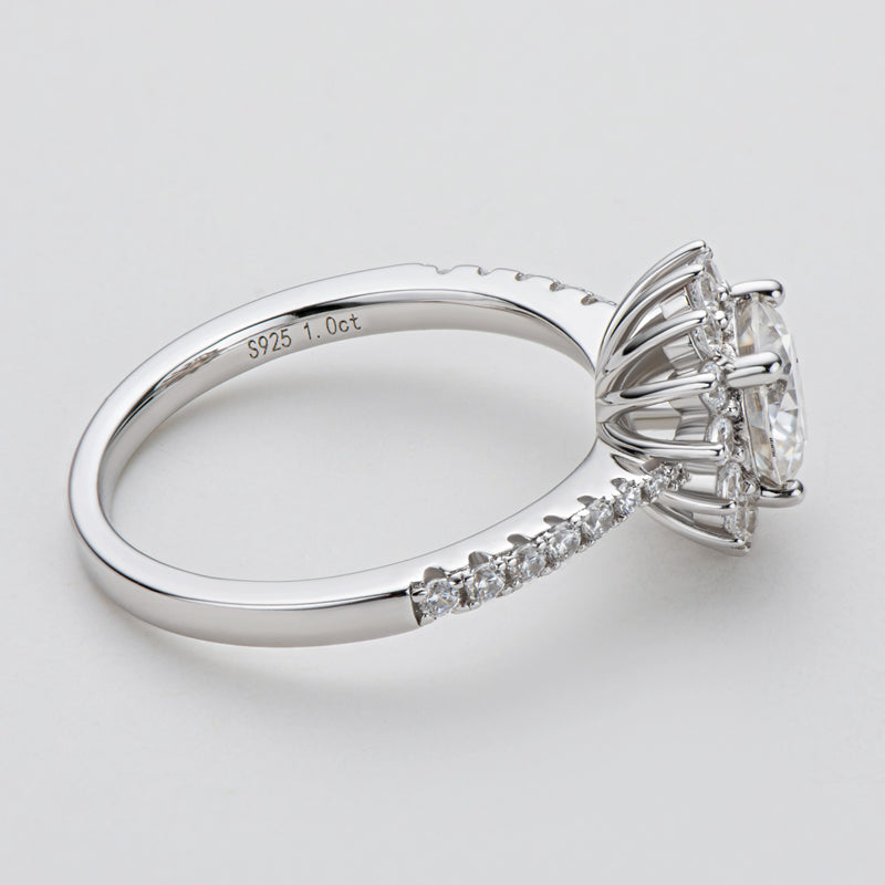 925 Sterling Silver Round Cut CZ Halo Pave Ring