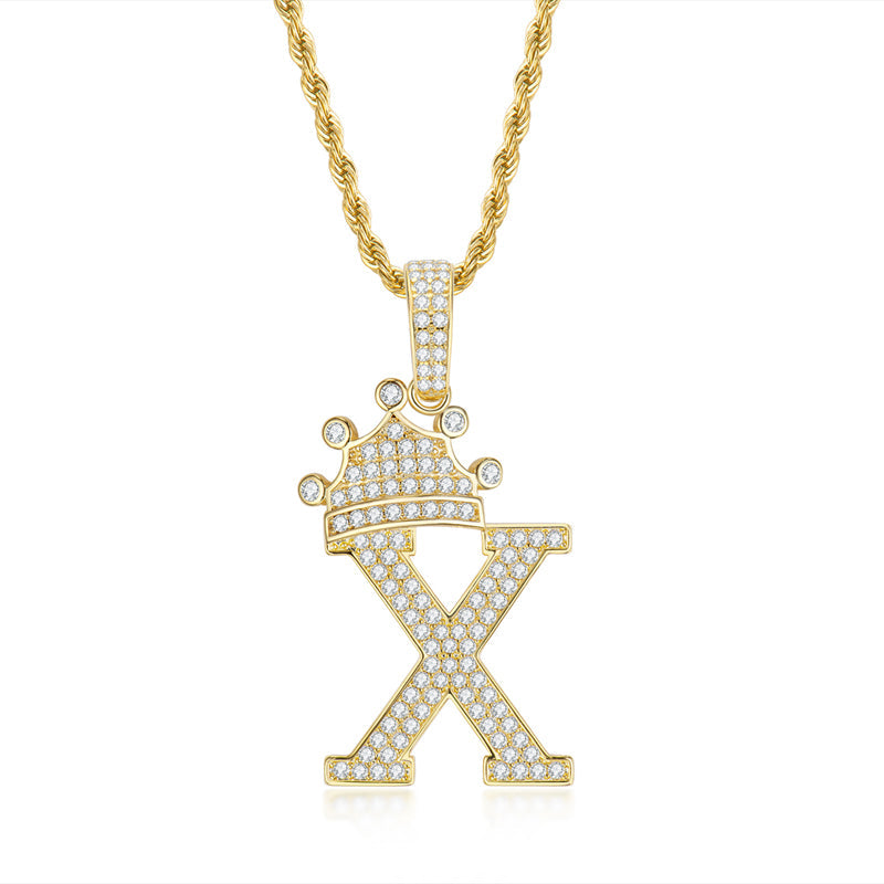 925 Sterling Silver The Letter X Created CZ Hip Hop Men Women Pendant Necklace