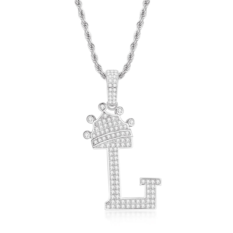 925 Sterling Silver Round Cut Created Diamond Hip Hop Micro Pave The Letter L Pendant Necklace